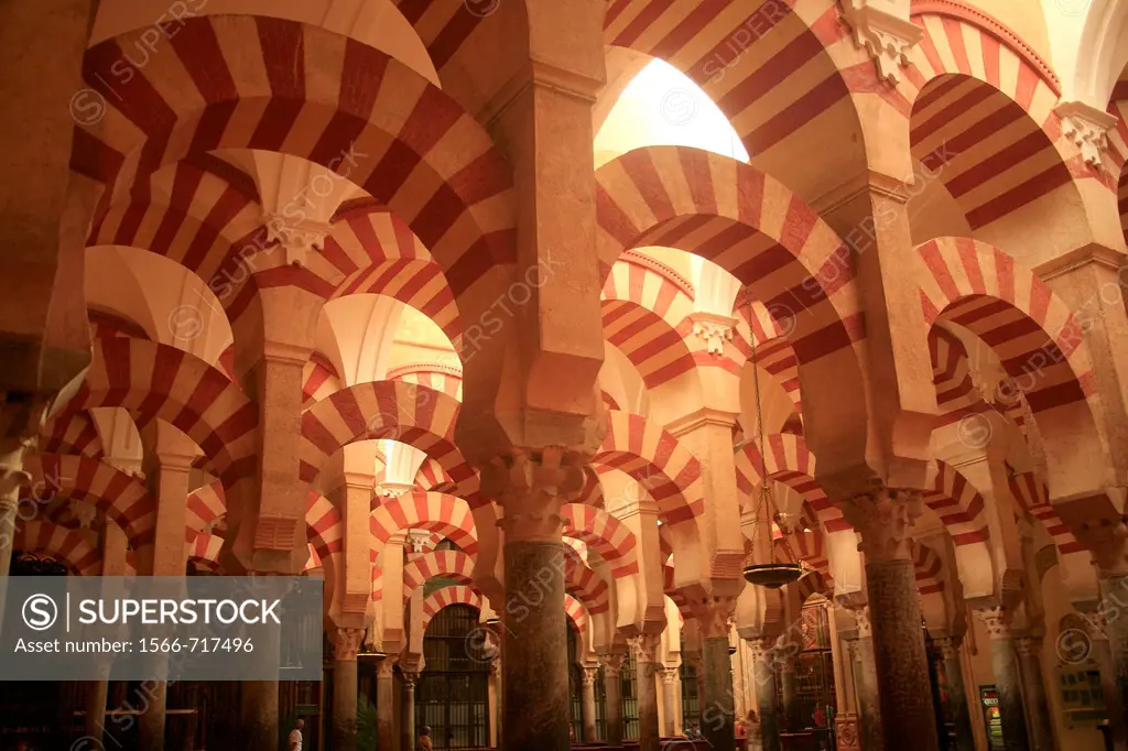 Columns and arches in the mosque, Cordoba, Andalusia, Spain