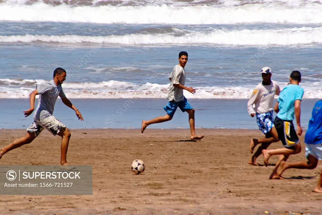 Football match on the beach Costa Atlantica Azzemour Morocco Maghreb Africa