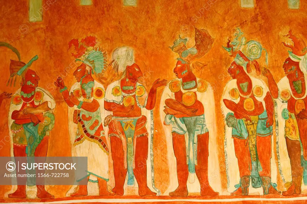 Reproductions of Murals from Bonampak, an ancient Maya archaeological site in the Mexican state of Chiapas. The National Museum of Anthropology Museo ...