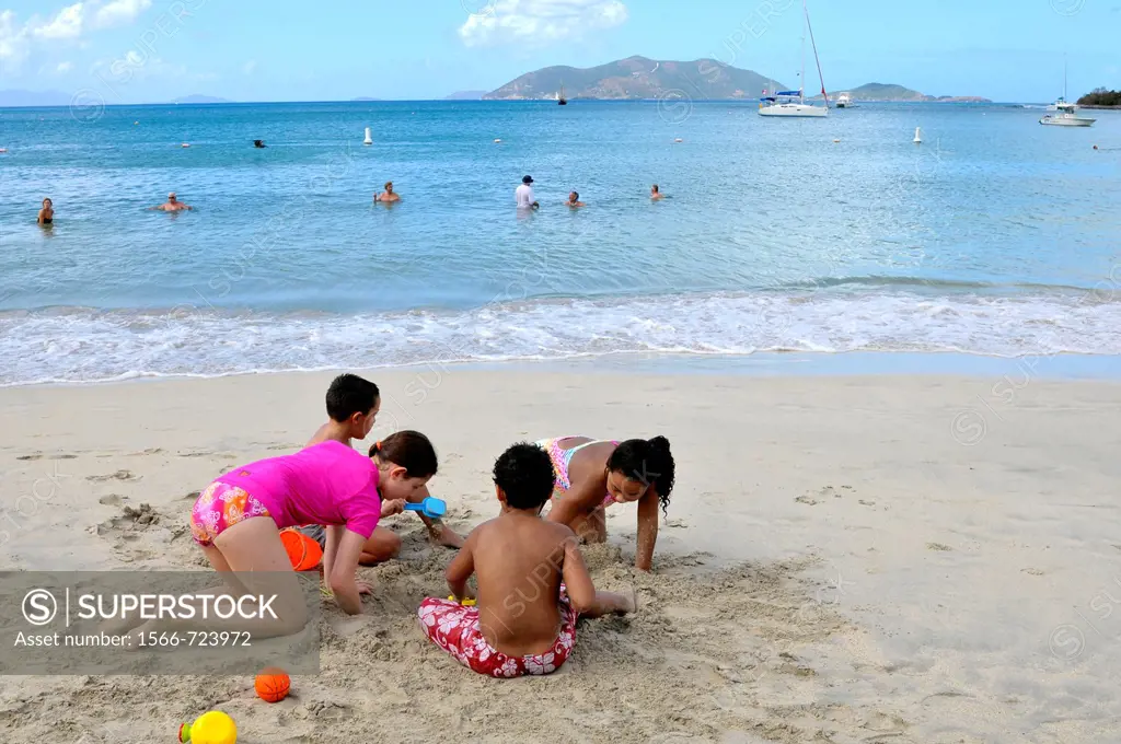 Cane Garden Bay Beach Tortola BVI Caribbean Playing in Sand