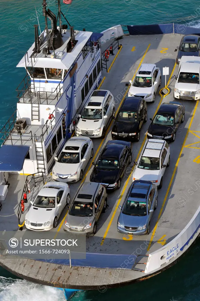 Car Ferry transports automobiles from Fisher Island to Miami Florida