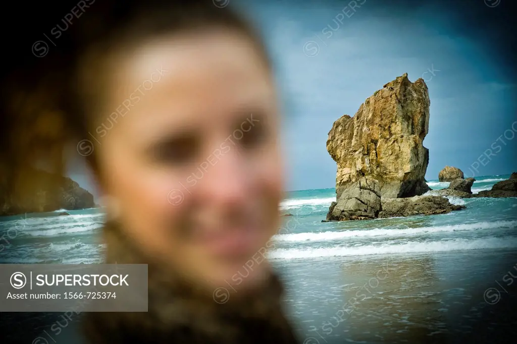 Girl in Aguilar´s beach, Asturias, Spain