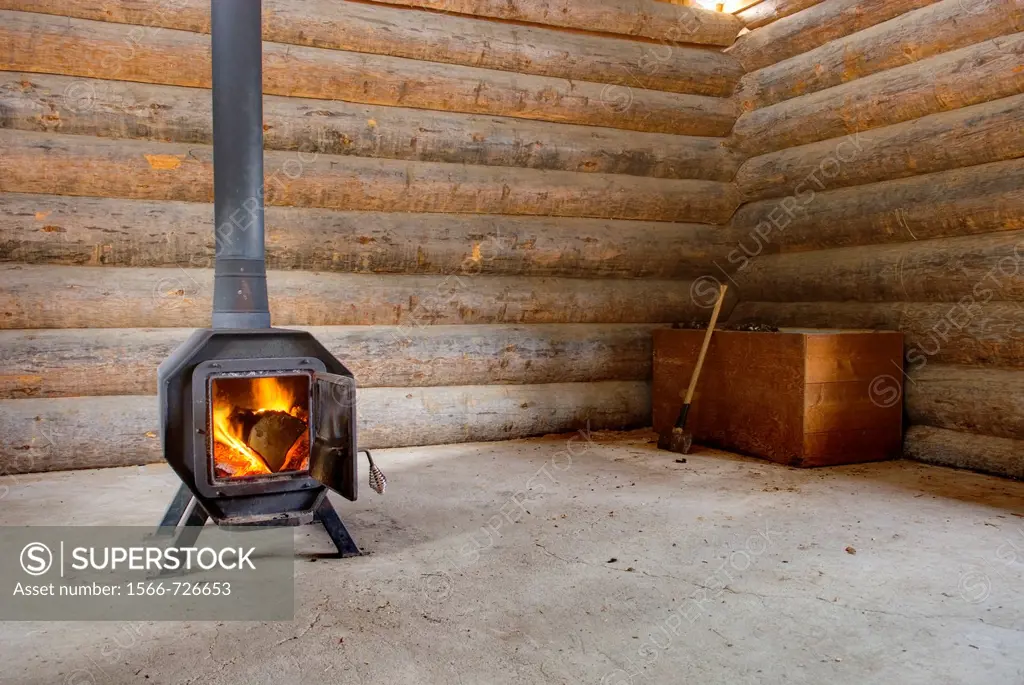 Wood Stove in log warming hut