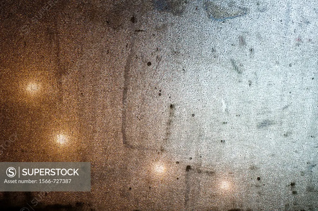 Dew on window of a truck cab, Saanich, British Columbia, Canada