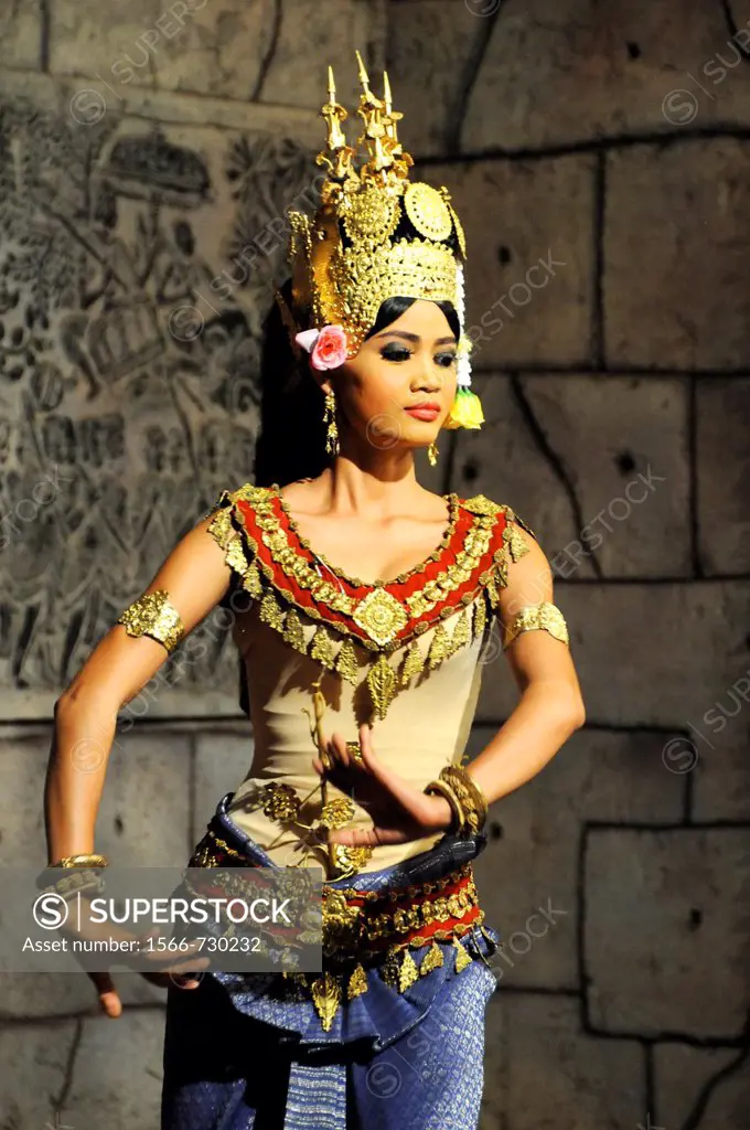 Cambodia, Siem Reap Province, Siem Reap, Apsara Theater, Khmer Classical Dance, listed as World Intagible Cultural Heritage by UNESCO, Apsara dancers ...
