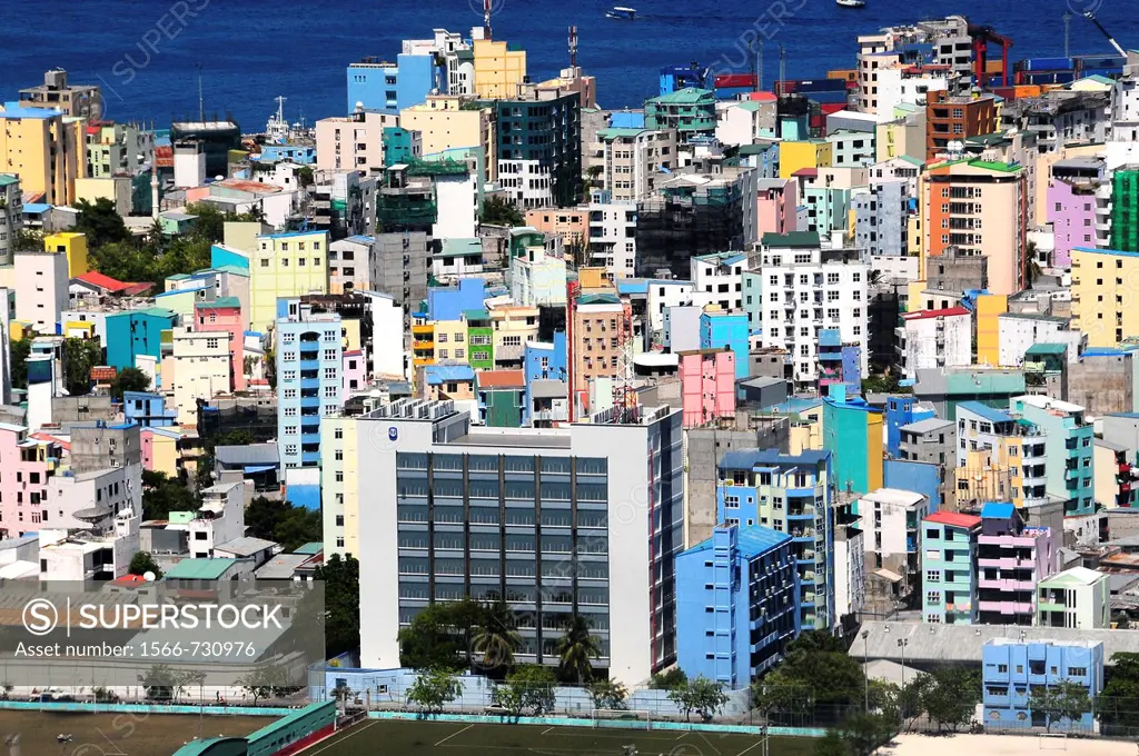 ndian Ocean, Maldives, Male ´city built and already cramped on an island.