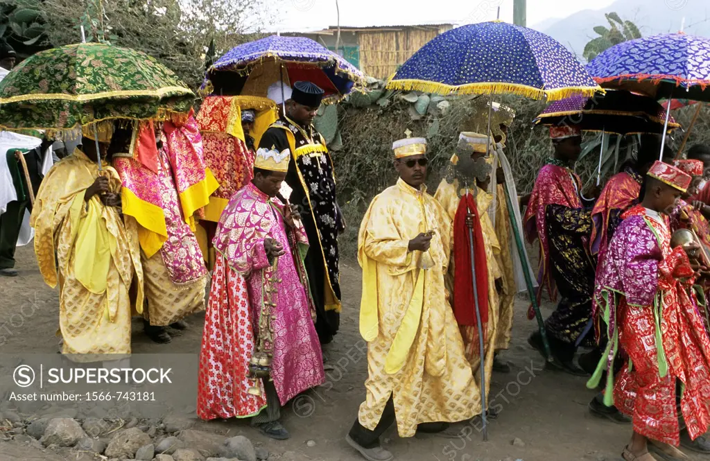 A colorful Timkat procession.