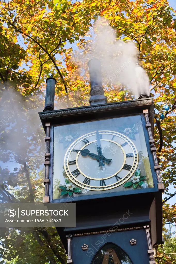 Close up of the historic steam clock, Vancouver, British Columbia, Canada