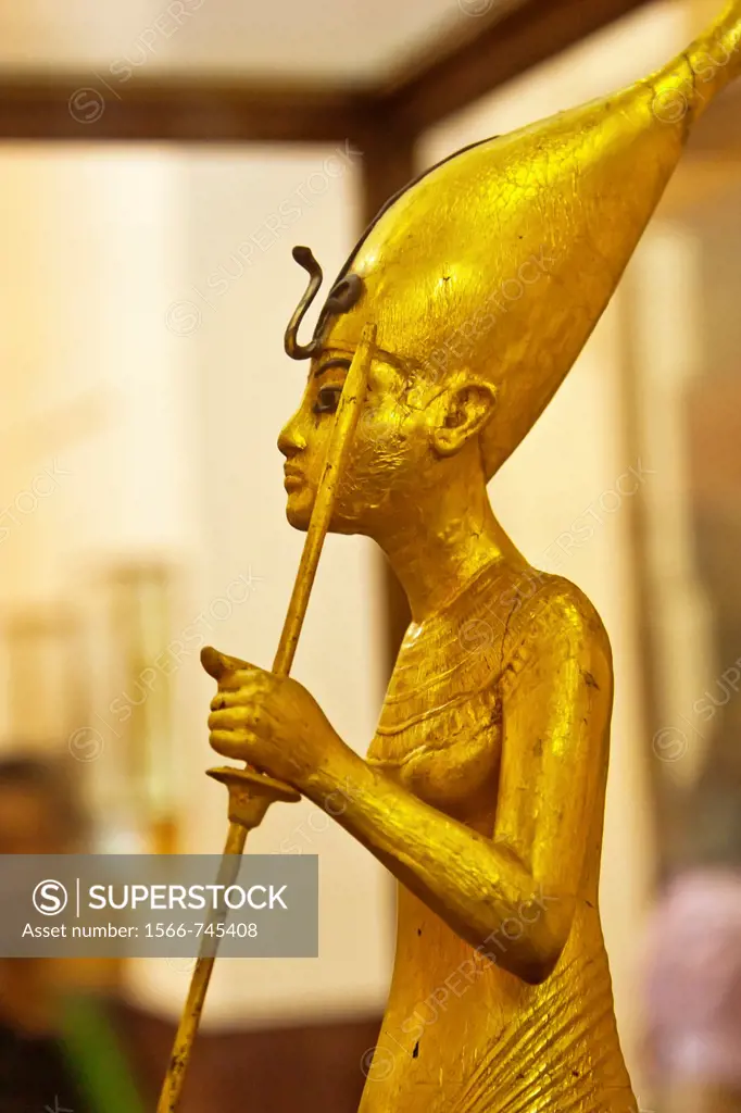 A Golden Statue of king Tutankhamen, The King as Harpooner, New Kingdom, Egyptian museum, Cairo, Egypt