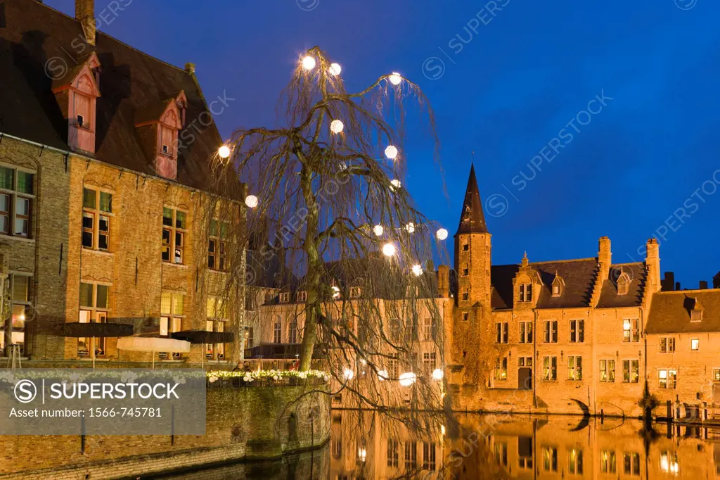 View from Rozenhoedkaai, Bruges, Brugge, West Flanders, Flemish Region, Belgium, Winter.