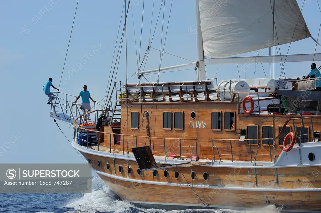 Egypt, Marsa Alam region, Cruise ship ´La Vela´ sailing on the Red Sea