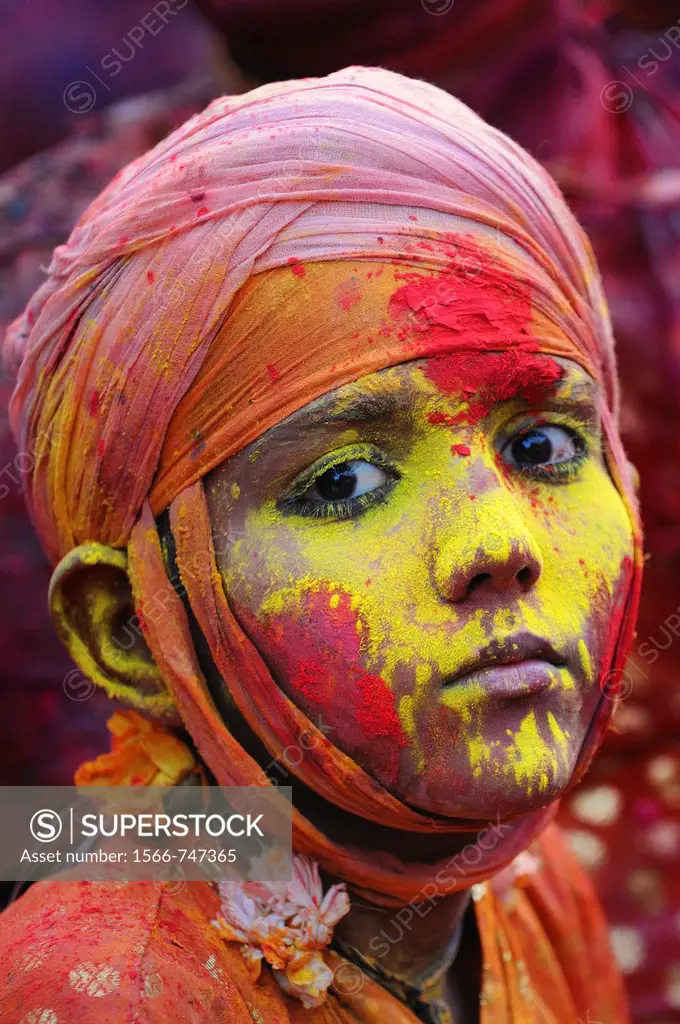 India, Uttar Pradesh, Holi festival, Colour and spring festival celebrating the love between Krishna and Radha