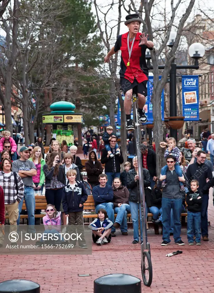 Boulder, Colorado - A street performer on the Pearl Street Mall, a popular four-block pedestrian mall in downtown Boulder