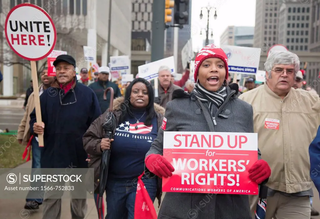 Detroit, Michigan - Unions rally in downtown Detroit to support public employees and to oppose state budget cuts  It was one of many ´We Are One´ acti...