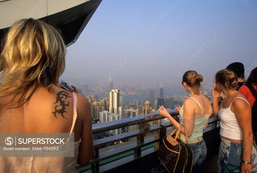 terrace on Victoria Peak, looking over Central district, Hong-Kong Island, People´s Republic of China, Asia