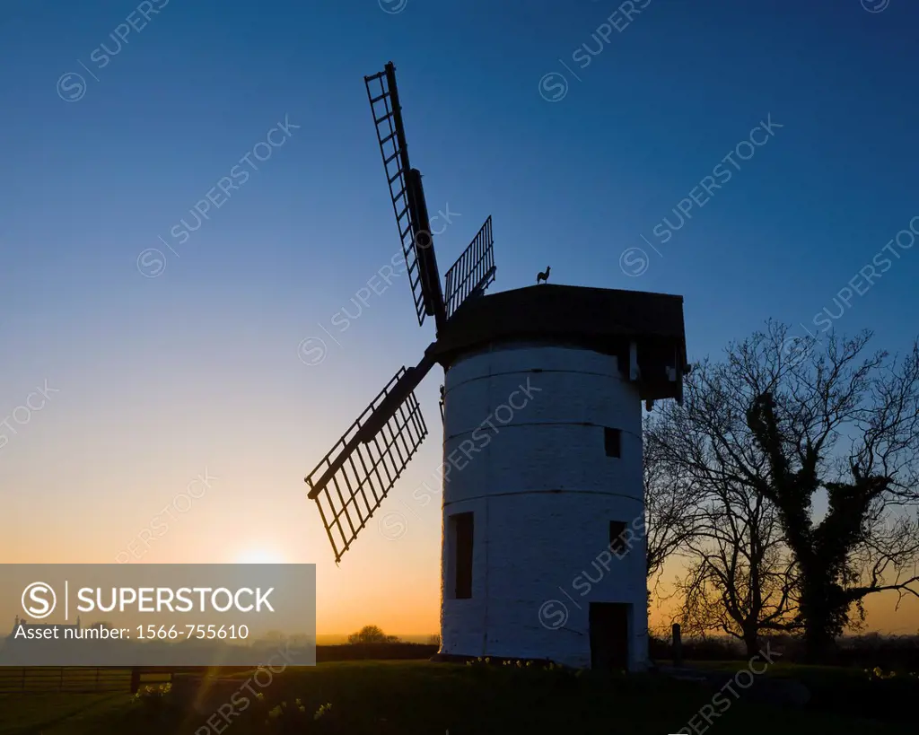 Sunset at Ashton Windmill near Chapel Allerton, Somerset, England, United Kingdom
