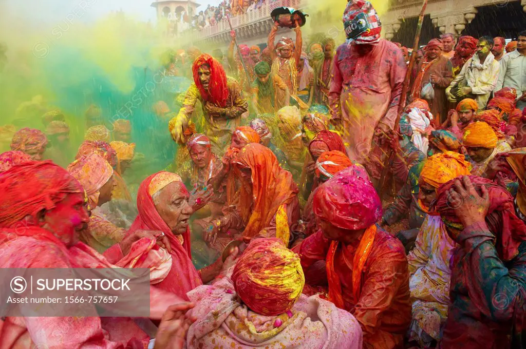 India, Uttar Pradesh, Holi festival, color and spring festival, celebrate the love between Krishna and Radha