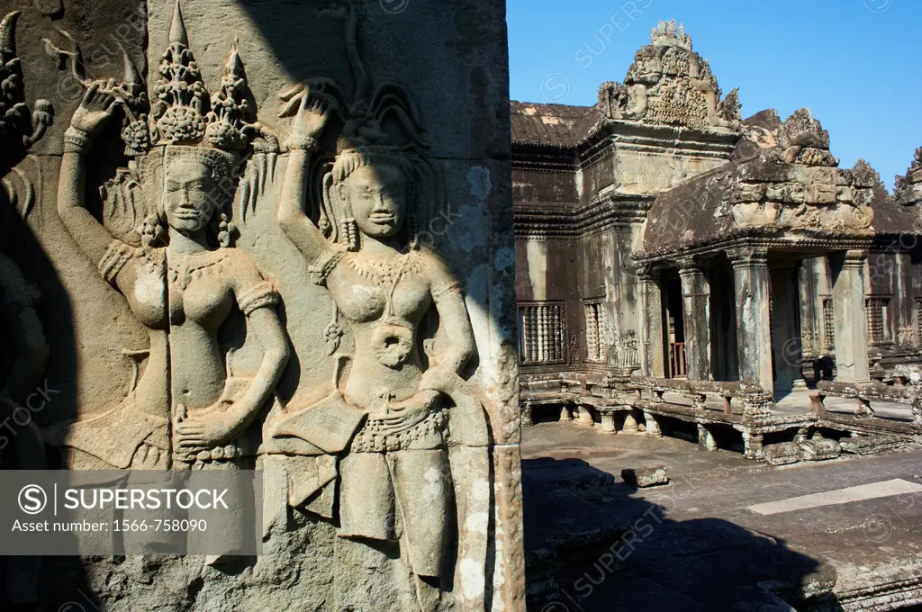 Southeast Asia, Cambodia, Siem Reap Province, Angkor site, Unseco world heritage of UNESCO since 1992, Angkor Wat temple, XII th century, relief sculp...