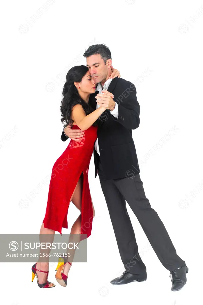Couple dances tango On white Background