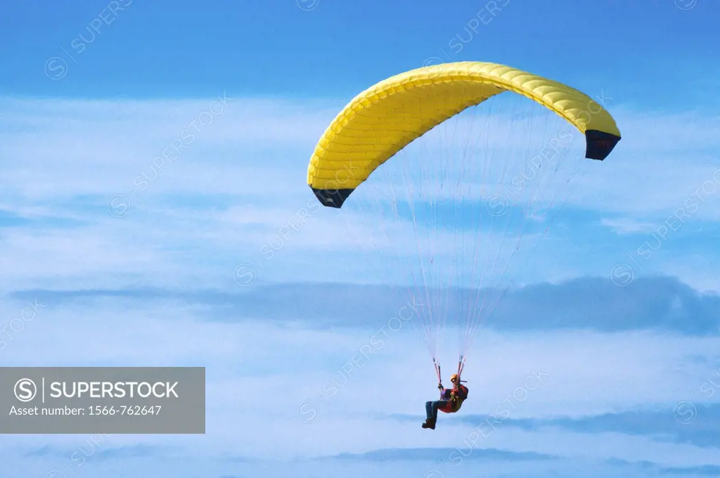 Paraglider flying near Pacifica, California, USA