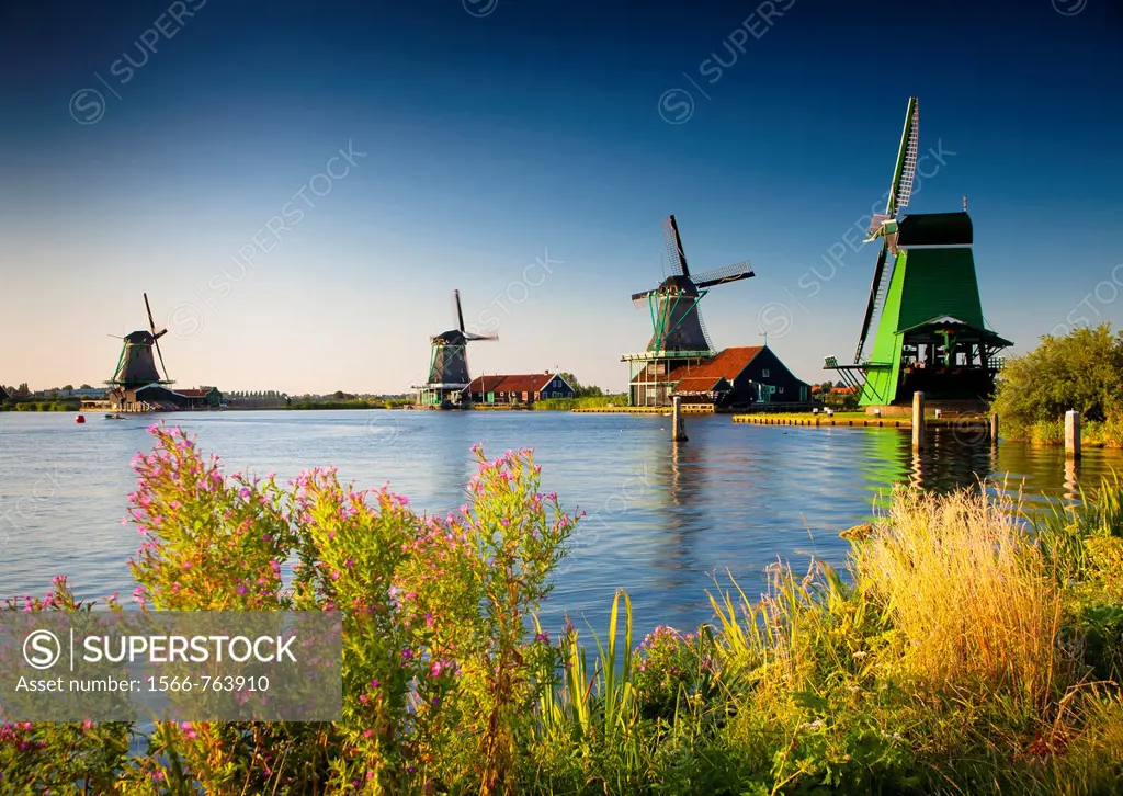 Windmills  Zaanse Schans, Zaanstad , Zaandam, North Holland province, Holland, Netherlands, Europe