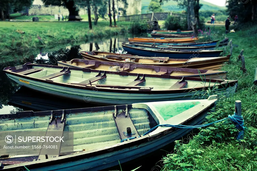 Boats in Ross Castle  Killarney National Park  County Kerry, Ireland