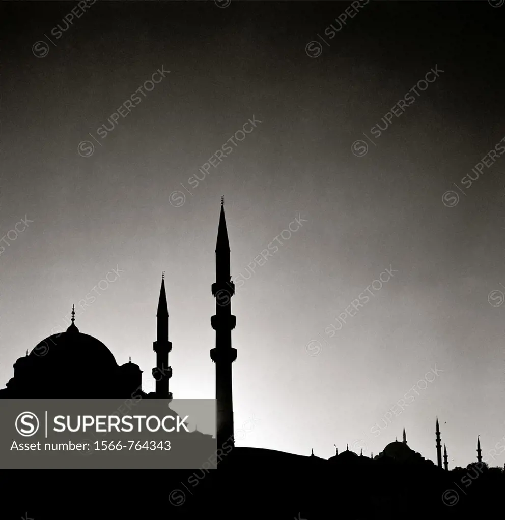 A twilight view of the New Mosque Yeni Camii Istanbul in Turkey in the Middle East