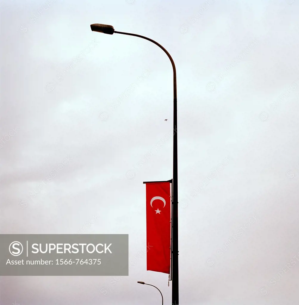 The Turkish flag in Istanbul in Turkey in the Middle East