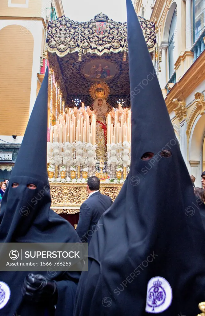 Penitents Holy Week procession `La Sed´ Holy Wednesday  Seville  Spain
