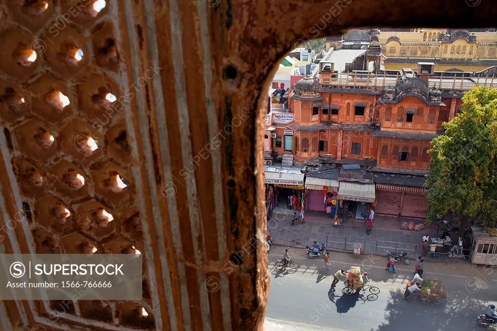 Siredeori Bazaar street, from Hawa Mahal Palace of Winds  Jaipur  Rajasthan, India