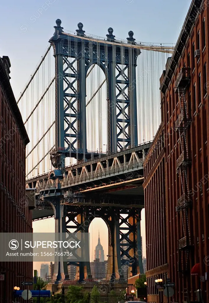 Manhattan bridge and Empire state building, as Seen from Adams Street, Brooklyn,New York City, USA