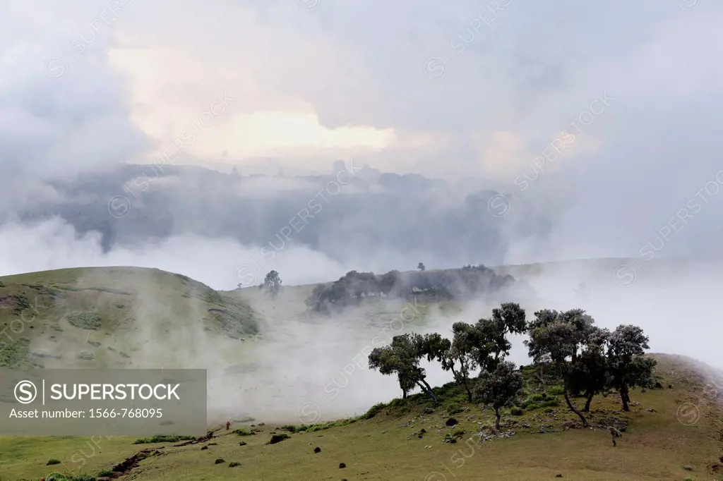 Landscape in the Simien Mountains National Park  Cloudscape ober the escaprment after a heavy thunderstorm during rainy season  The Simien Semien, Sae...