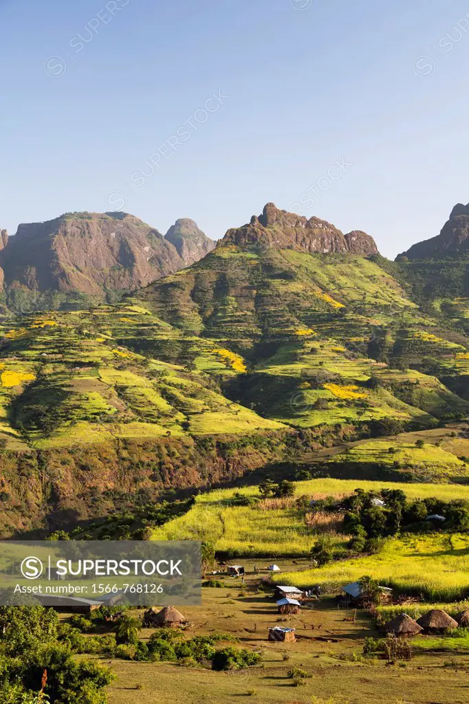 Landscape near the escarpment of the Simien Mountains close to the Simien Mts  National Park near the village of Mekarebya at an elevation of about 23...