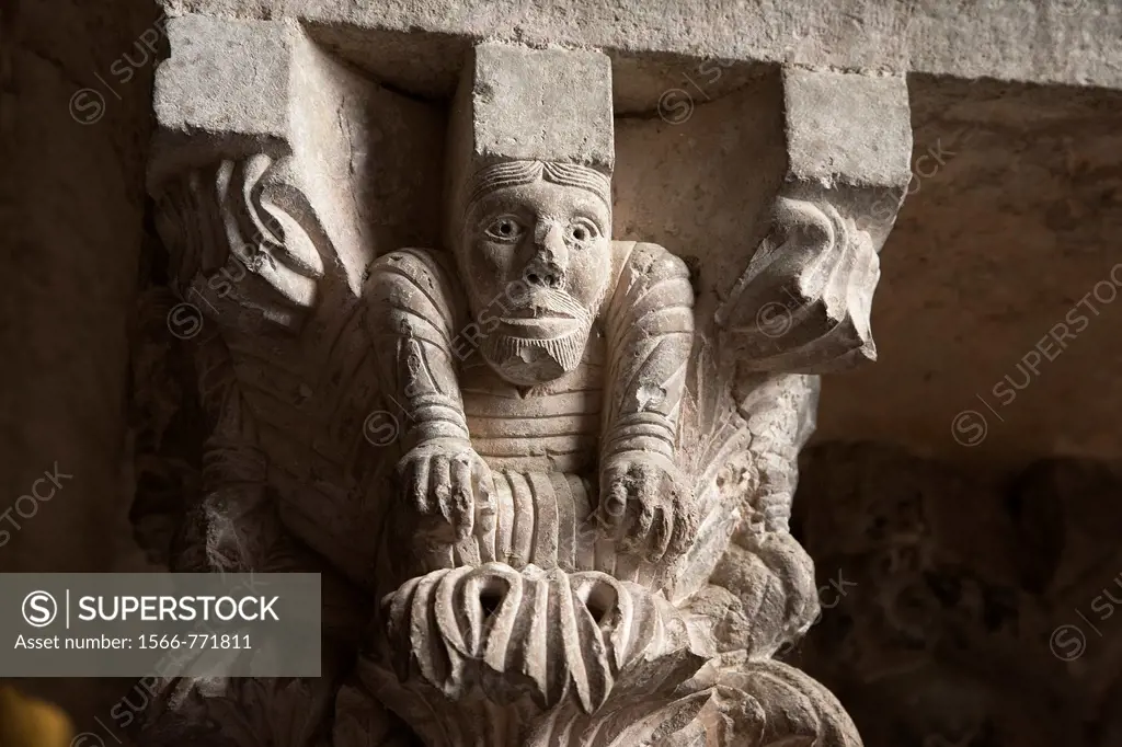 Detail on Cloister of Pere de Galligants Monastery - Archaeological Museum in Girona, Catalonia, Spain