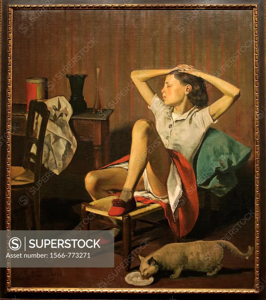 Thérèse Dreaming, 1938, by Balthus, Balthazar Klossowski, French, Oil on canvas H  59, W  51 inches, 150 x 130 cm , Metropolitan Museum of Art, Modern...