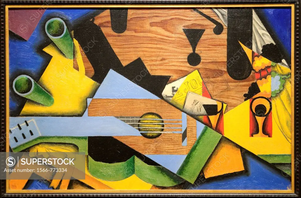 Still Life with a Guitar, 1913, by Juan Gris, Spanish, Oil on canvas H  26, W  39-1/2 inches, 66 x 100 5 cm , Metropolitan Museum of Art, New York Cit...