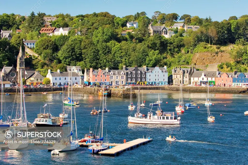 Tobermory, the Isle of Mulls main town and harbour  Inner Hebrides, Scotland, UK  Pleasure boats and painted houses