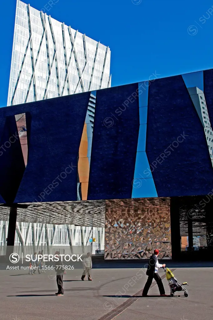 Blue Museum and telefonica´s building, Forum site, Barcelona, Catalonia, Spain.
