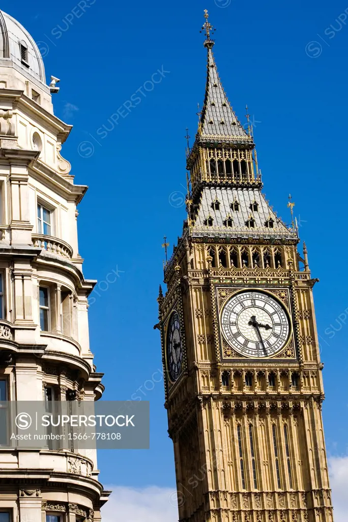 Big Ben, clock tower, Houses of Parliament, London, England, UK.