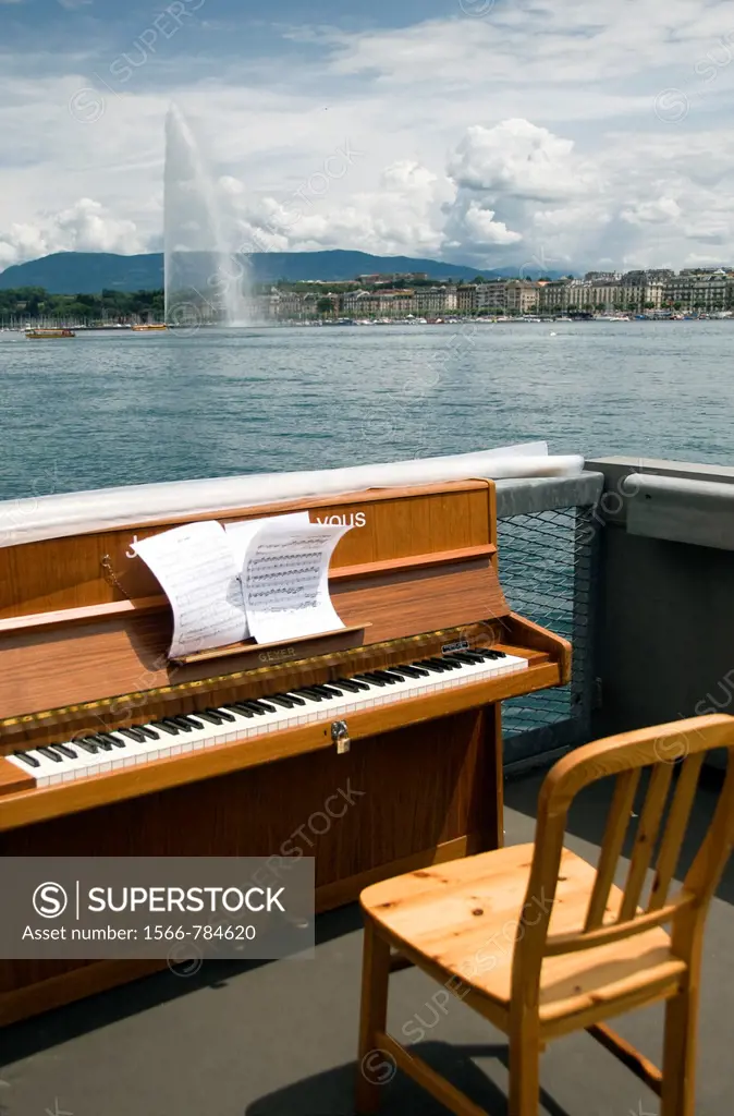 piano on the bank of Geneva Lake, Geneva, Switzerland, lifestyle,