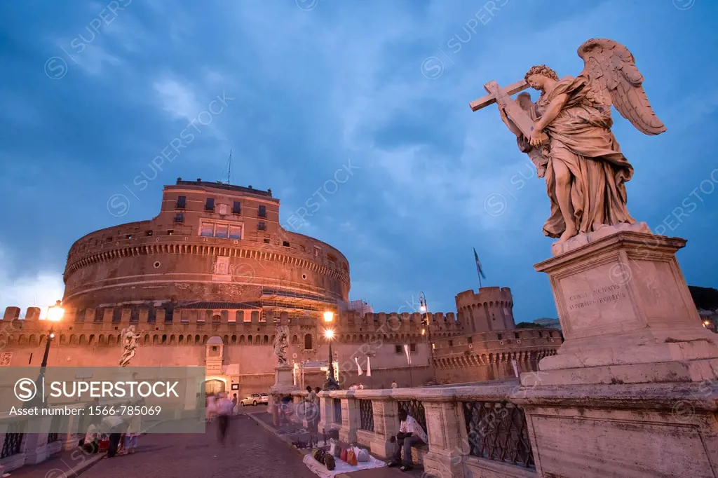 Castel Sant´Angelo and Bernini´s statues on Sant´Angelo Bridge, Rome, Italy