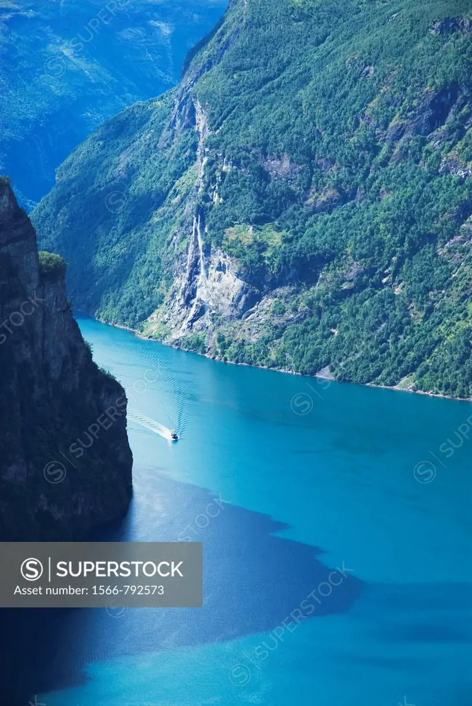 Small boat in Geiranger Fjord, Norway