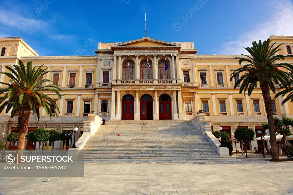 The Neo Classic City Hall of Ermoupolis, Miaoulis Square, Syros  S  , Greek Cyclades Islands
