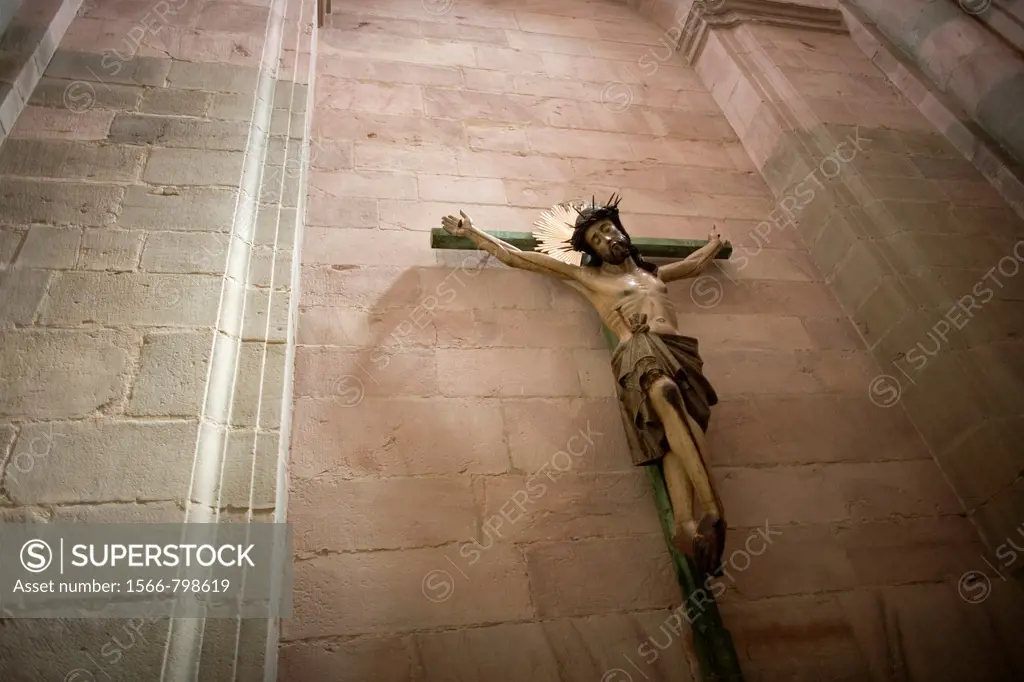 A sculpture of Jesus Christ crucified is displayed in the Cathedral of Astorga, Spain.