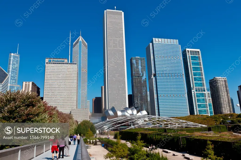 Skyline of Chicago from Millennium Park in Chicago, IL, USA