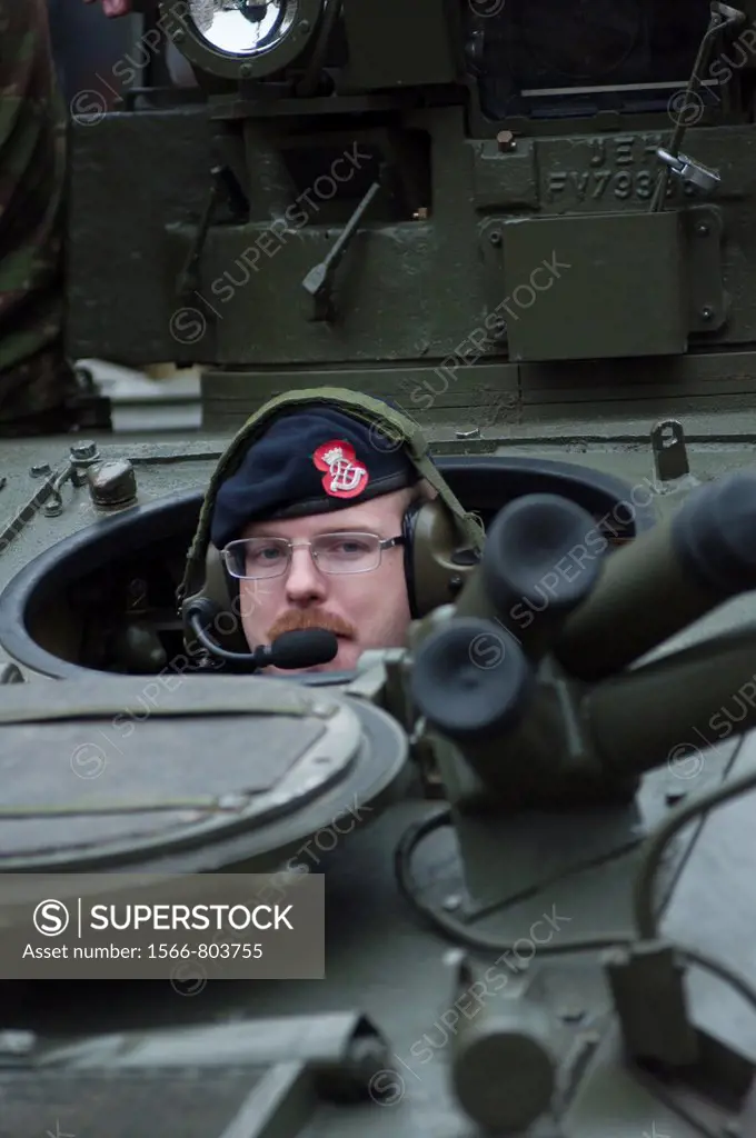British tank commander in his vehicle