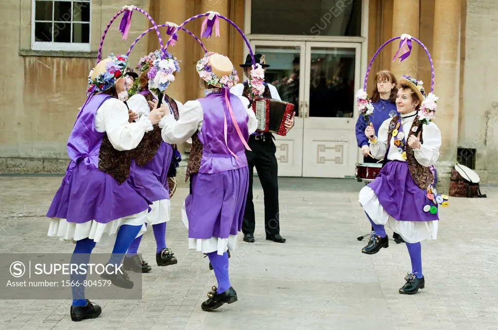 Morris dancers performing at the Oxford Folk Festival, Oxford, UK