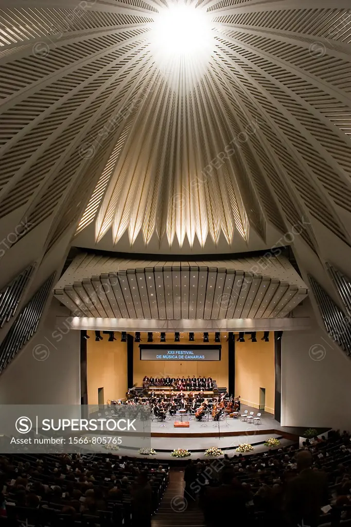 Interior of the Auditorium concert hall of Santa Cruz de Tenerife, designed by architect Santiago Calatrava  Performance of the symphony orchestra and...