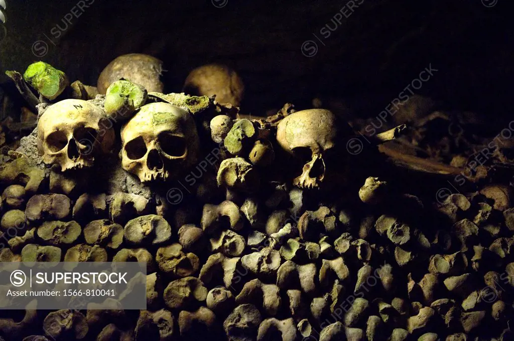 Paris, France. Human remains, buried in the catacombs of the city.