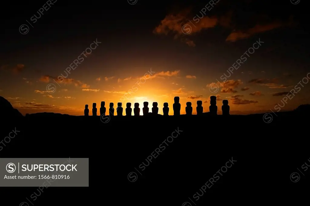 Ahu Tongariki Moai at sunrise - Easter Island, Chile